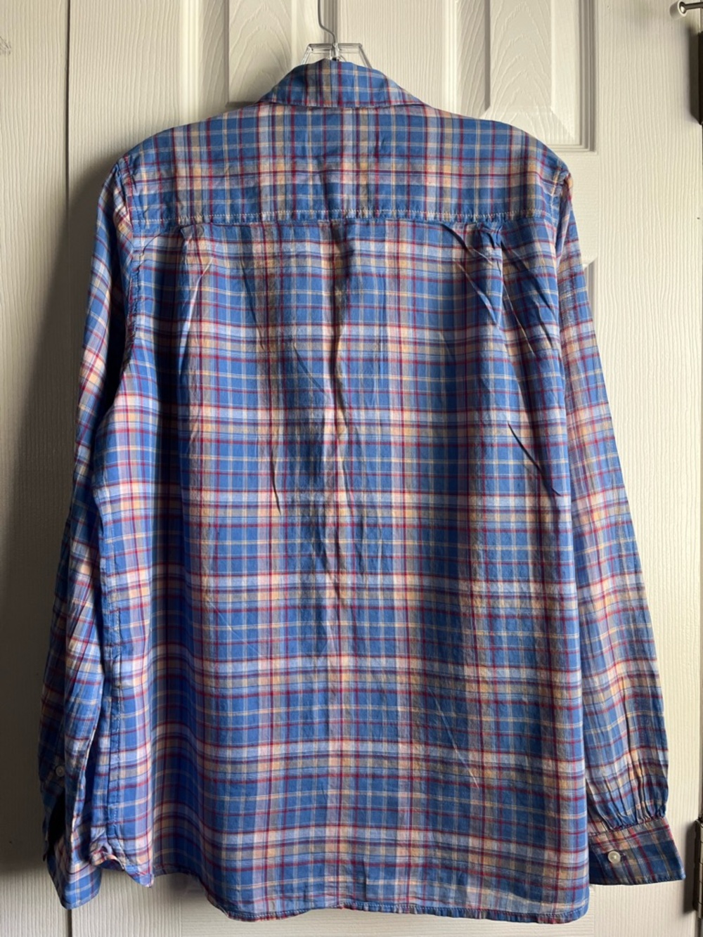 Anthropologie Trovata Birds of Paradise Blue Plaid Lightweight Button-Up Shirt L - Picture 4 of 4
